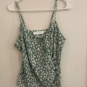 ASTR Teal and Cream Animal-Print Cami with Side Buttons